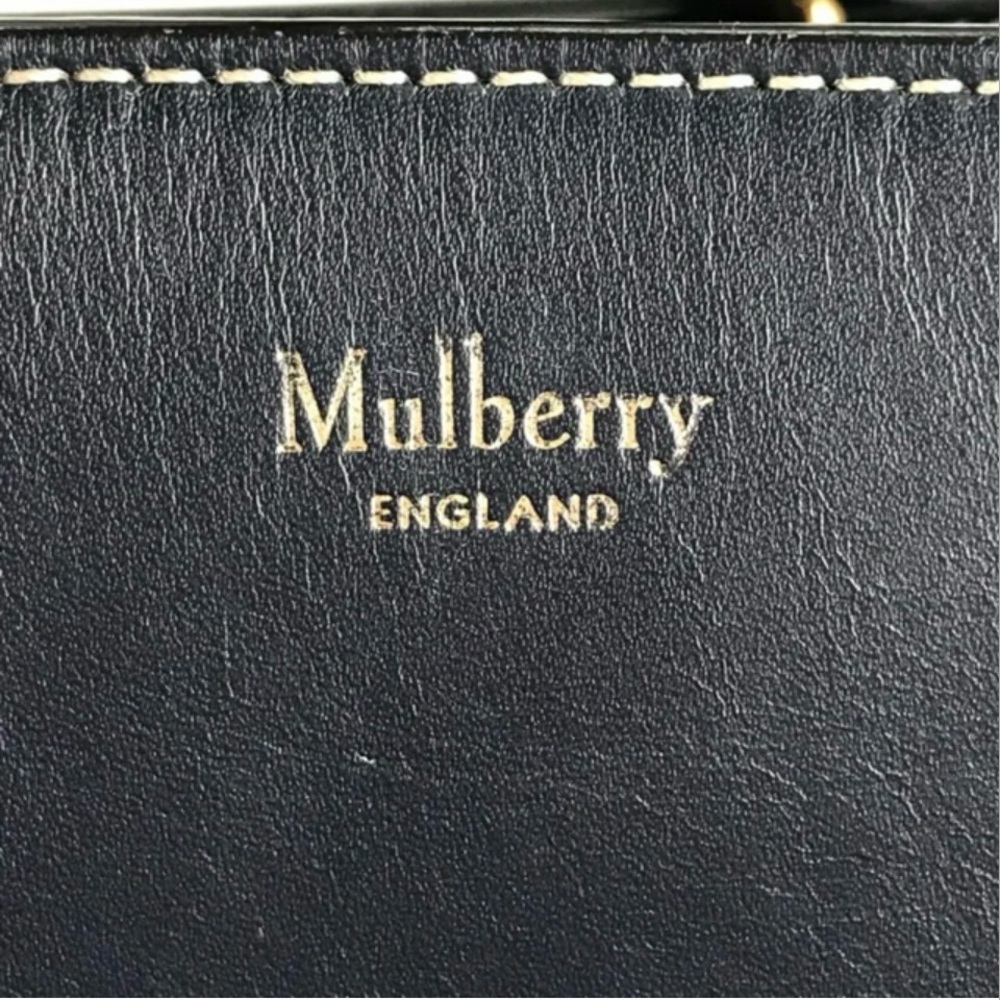 Mulberry Blue Leather Tote Bag with Gold Accents - Picture 4 of 11